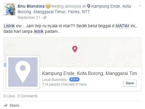 Keluhan salah seorang warga di Facebook