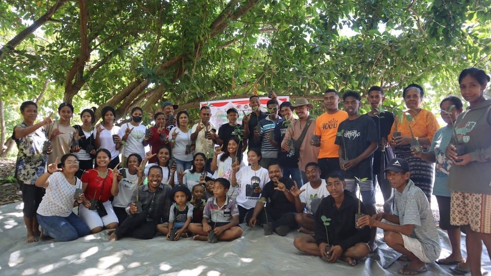 Aggota Karang Taruna Trisakti, Desa Hoder, Kecamatan Waigete, Kabupaten Sikka bersama masyarakat dan pemerintah melakukan penanaman mangrove di Pantai Likot pada 11 Agustus 2024 